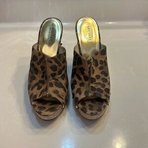Micheal Kors Leopard Cork Wedges trimmed with Gold Studs - size 8